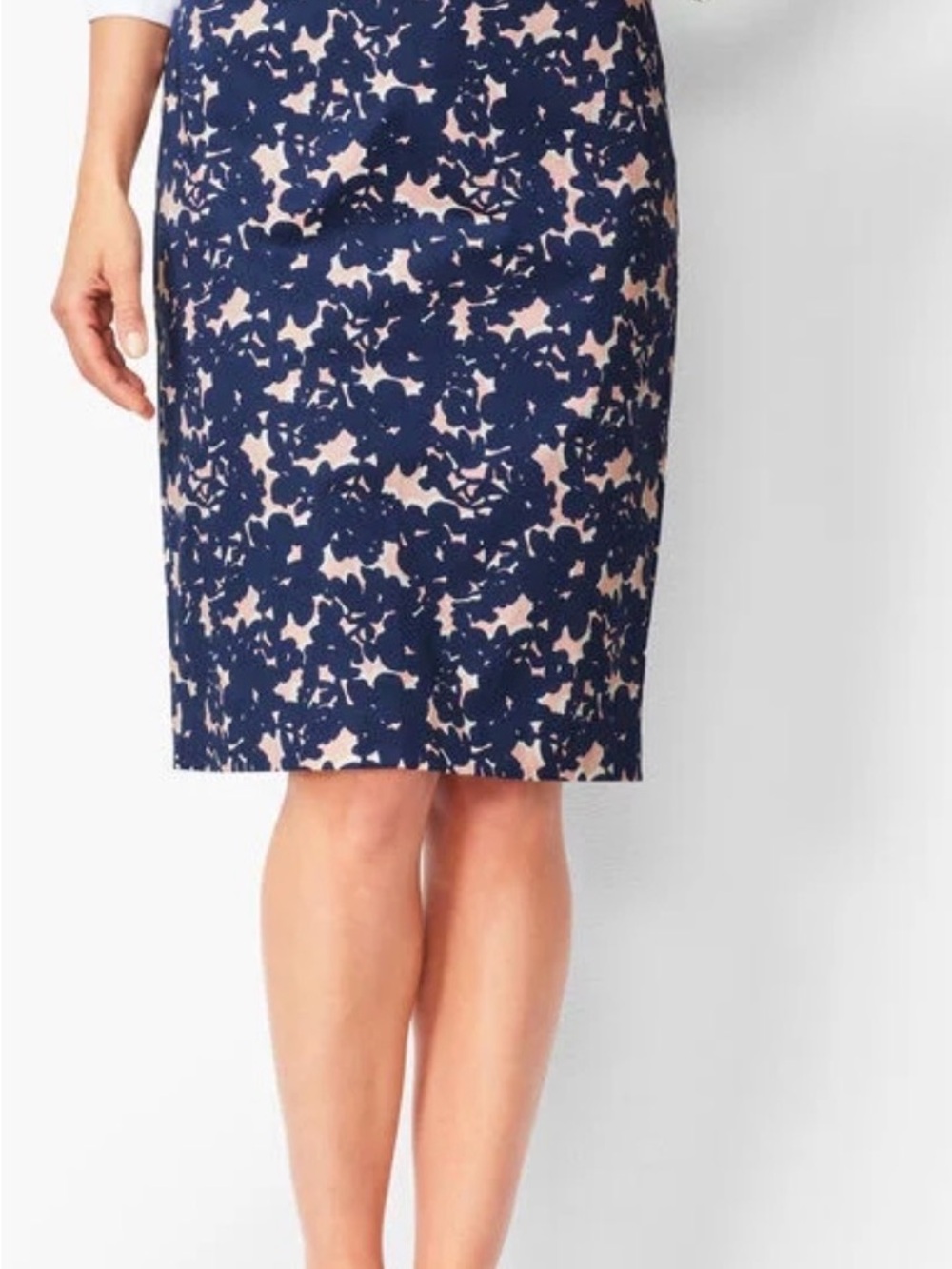 Talbots Navy and Light Pink Floral Pencil Skirt
